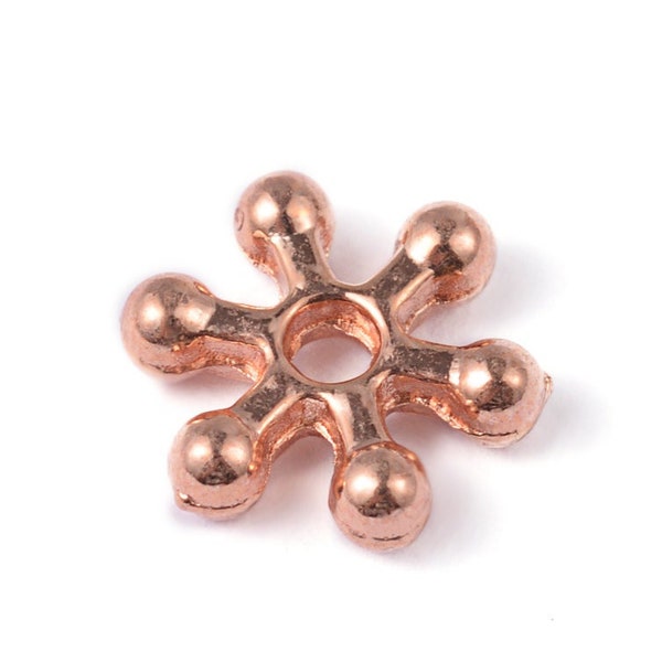 P0121N - Rose Gold Plated Flower Flake Intermediate Beads / Rose Gold Spacer Beads Snow Flake Daisy Flower Lead Free Cadmium Free