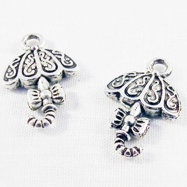 BMN11 - 2 Charms Umbrella Pendants With Knot Loop and Tibetan Silver Patterns