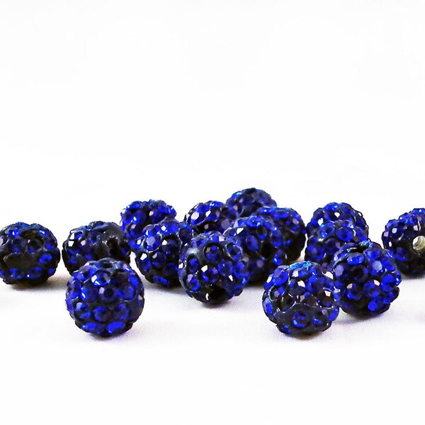 PSM40 - Lot of 16 Pearls Round 8mm Crystal Disco Shamballa Strass Blue Royal Electric Glitter Reflections