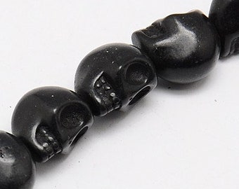 P0121M - Perles Howlite synthétique Tête de Mort Noir 12mm / Synthetic Turquoise Beads, Dyed, Skull, Black Skull Connector Beads