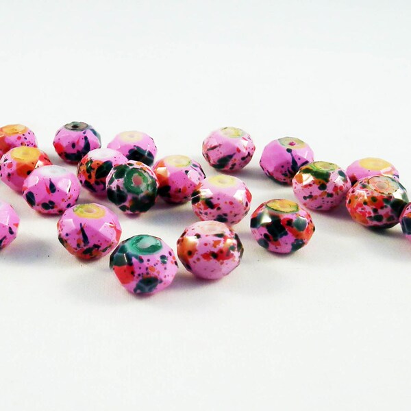 INV50 - 60 Precious Crystal Pearls with Faceted Veins of Dragon Colored Dragon Colored Moucheté Pink Mauve Green