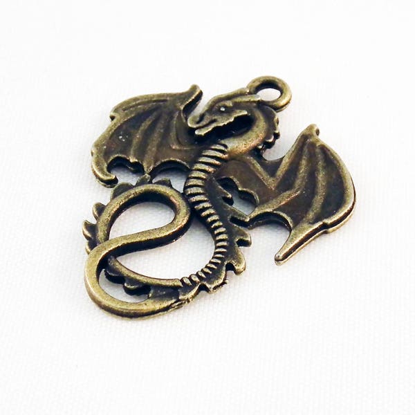 CT24 - Grand Pendentif Connecteur Dragon Ailes de couleur Bronze de 35mm X 28mm