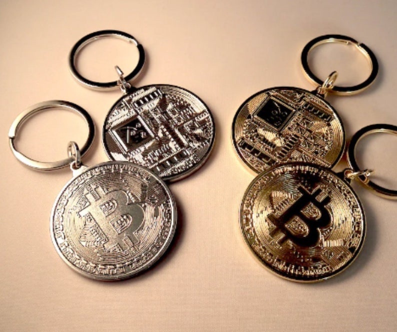 A0321 Porte-Clé Breloque Pendentif BTC monnaie décentralisée crypto cryptomonnaie Bitcoin Argent ou Doré ou Or Rose image 4