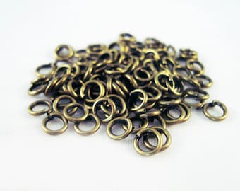 AJ17 - 4-5-6mm Lot of 100 Bronze Metal Open Jump Rings / 100 Pieces 4-5-6mm Bronze Metal Open Jump Rings.
