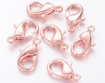 P0121C- Brass Carabiner Clasps Rose Gold 12mm / Brass Lobster Claw Clasps Rose Gold 12mm