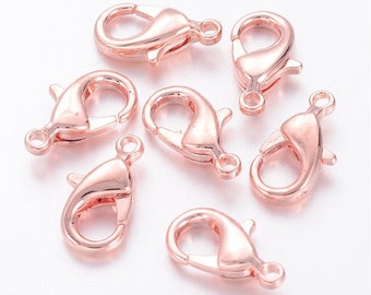 P0121C- Fermoirs Mousqueton en Laiton Or Rose 12mm / Brass Lobster Claw Clasps Rose Gold 12mm