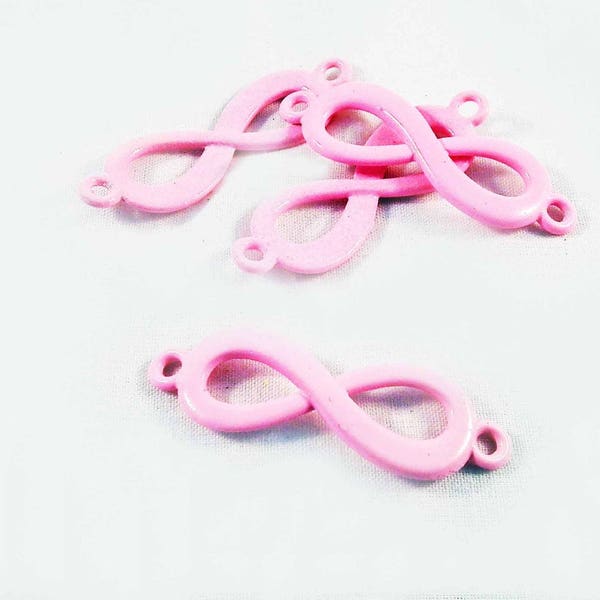 BZ58 - Lot de 4 Connecteurs Signe Infinity Infini ou Forme de 8 de couleur Rose Bonbon Naissance