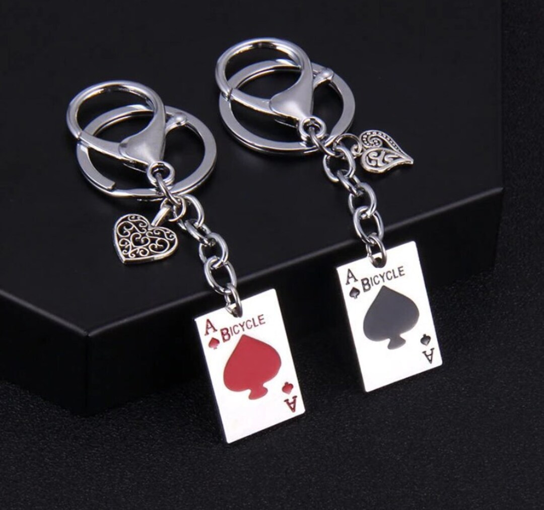 A1122B Steel Keychain Ace of Spades Red Black Poker Playing Etsy