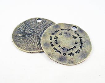 BM04 - Set of 2 charms pendants medal Medallion writing color Bronze