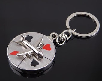 A1122V - Lucky Pendant Keychain Removable Casino Roulette Poker Travel Plane Man / Keychain Lucky Rotatable Casino Travel Plane
