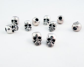 Lot De 5 Perles Tête De Mort Argent Tibétain – 12x8 Mm, Neuf, Sans Marque, Origine Chine