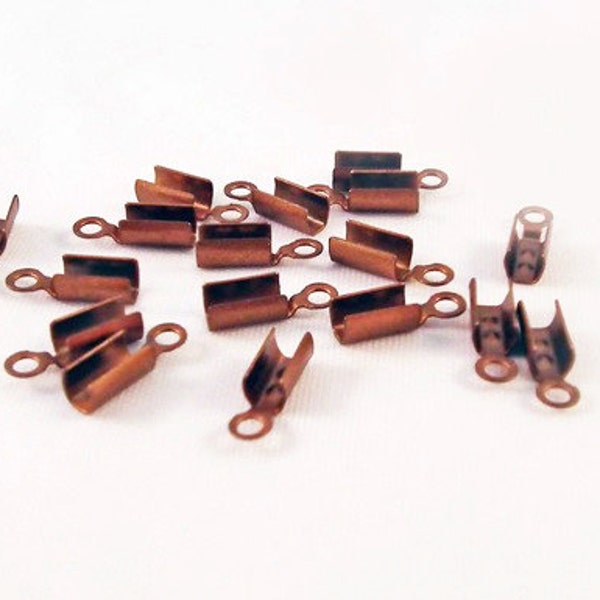 CEF29 - 3 Tailles Modèles Embouts Cuivre Rouge à Serrer Écraser Plier Pincer / 3 Sizes Red Copper Crimp Cord End Caps Tips Hide Knots Beads