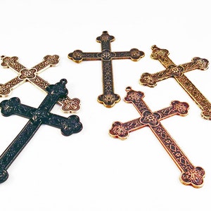 BP38 - Gothic Cross Pendant Black Bronze Silver Golden Red Copper / Bronze Silver Black Gold or Red Copper Gothic Large Cross Pendant