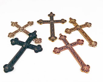 BP38 - Pendentif Croix Gothique Noir Bronze Argent Doré Rouge Cuivré / Bronze Silver Black Gold or Red Copper Gothic Large Cross Pendant