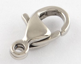 P0121A - Fermoirs à mousqueton argent en acier inoxydable Polished 304 Stainless Steel Lobster Claw Clasps, Stainless Steel Color 10mm 12mm
