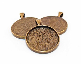 CAC23 - Lot de 5 Supports à cabochon Médaillon Bronze de 42mm X 33mm Plateau pour Cabochon Rond de 30mm