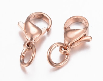 P0121P- 10 Pieces Clasps Carabiner Stainless Steel Rose Gold 12mm 304 Stainless Steel Lobster Claw Clasps Parrot Trigger Clasps Rose Gold