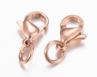 P0121P- 10 Pieces Fermoirs Mousqueton Acier inoxydable Or Rose 12mm 304 Stainless Steel Lobster Claw Clasps Parrot Trigger Clasps Rose Gold