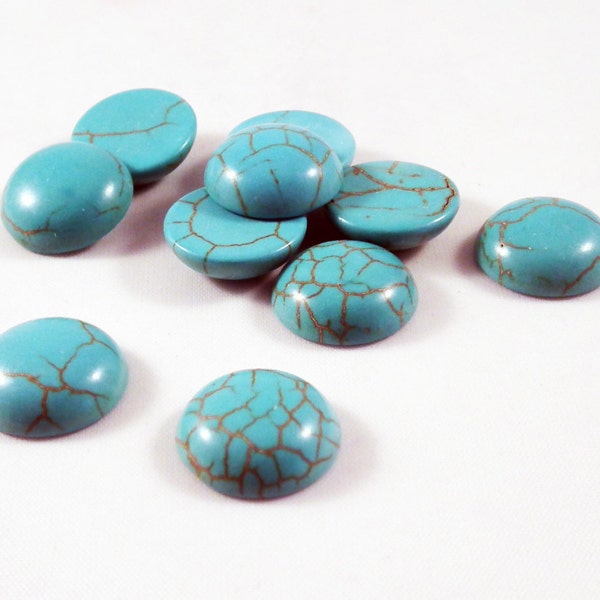 CBC12 - Demi Pearls Cabochon Howlite Blue Cameo Natural Cracks Coller scrapbook 12-14mm / Half Beads Turquoise Cameo 12-14mm