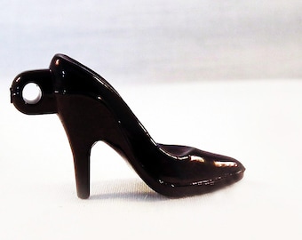 BP101 – Schwarzer Pump-Anhänger-Charm, Stiletto-Absatz, Louboutin-Stil, Jimmy Choo-Schuh / Vintage-Anhänger mit schwarzem High-Heel-Schuh