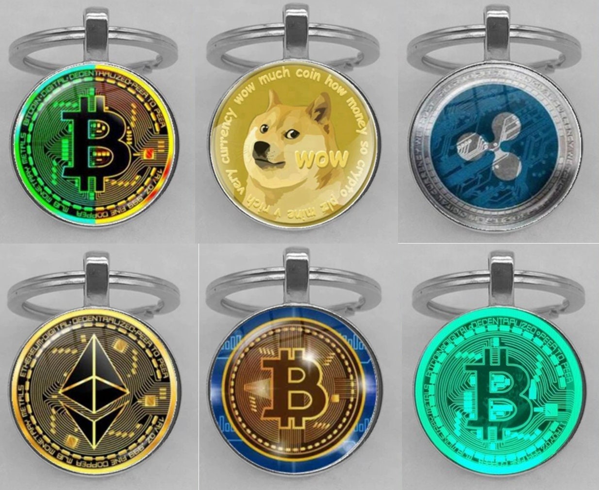 A1122E - Keychain Charm Pendant Cryptocurrency Decentralized Bitcoin Doge  Dogecoin Coin Ripple Ethereum Golden Silver Green Blue - Etsy