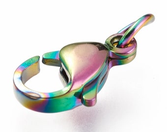 P0121F- 10 Pieces Clasps Carabiner Multicolor Stainless Steel 12mm Ion Plating (IP) 304 Stainless Steel Lobster Claw Clasps Multicolor