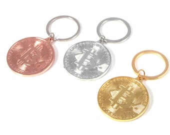 A0321 - Porte-Clé Breloque Pendentif BTC monnaie décentralisée crypto cryptomonnaie Bitcoin Argent ou Doré ou Or Rose