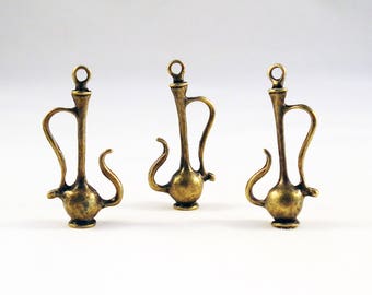 BD21 - 2 Modèles Argent Bronze Breloque 3D Lampe magique Aladin Voeux Souhait / 2 Styles Silver Bronze Pendant Magic Lamp Wish Tea Shisha