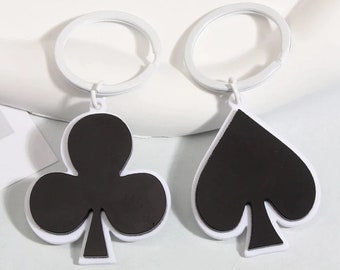 A1122A - Steel Clover Spade Red Black Poker Playing Cards Keychain / 100% Steel Casino Black Ace of Spades or Clubs Cards Keychain