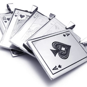 Pendentifs Acier Poker Carte à Jouer As de Pique ou Roi Dame Valet Dix de Coeur / Steel Playing Card Poker Pendants Ace King Queen Jack Ten