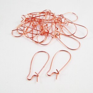 Peut inclure: Un tas de crochets d'oreille en or rose, avec deux crochets individuels au premier plan.