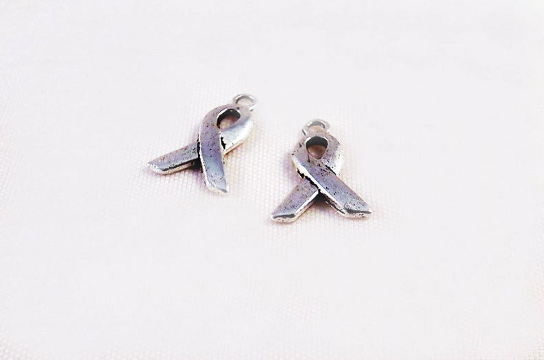 GFT05 Lot de petites Breloques Pendentifs Pink Ribbon Cancer du Sein en Argent Tibétain image 2