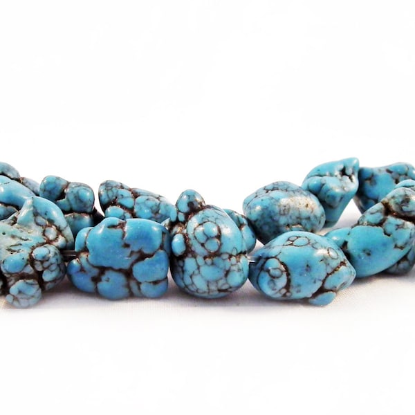 PHW54 - 20 perle Nuggets Howlite Forma irregolare Blu Turchese Crepe Nere / 20 Pezzi Vintage Blu Turchese Irregolare Nugget Perline