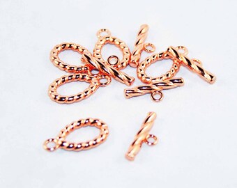 FC05 - Pretty Toggle clasp color braided pattern Rose Gold Plated 25mm X 14mm