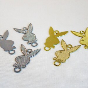 B10 - Thin filigree connector charms Rabbit pattern Silver Gold / Silver or Gold thin aluminum Sexy Playboy Bunny pendant connectors