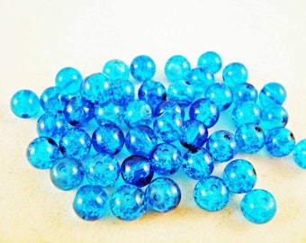 PAC66 - 20 Perles bleues en verre craquelé de 6mm de diamètre