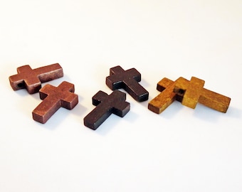 B17 - Lot de 2 Breloques pendentifs en bois Croix Noir marron Naturel / 2 Pieces Wood Crosse Pendant Charms Black Chestnut or Natural