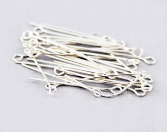 CL08 - 40 PCs of 20mm, shiny silver eye pins