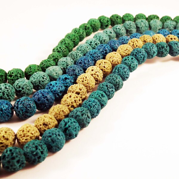 ALV1 - 25 beads lava of rock 5 colors Blue, Khaki volcano Emerald / 25 Pieces of Lava Rock Beads 5 colours Blue Green Emerald Ash Khaki