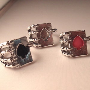 A0721B - Bague en Acier Carte Jouer As de Pique Tête de Mort Squelette Poker Casino Rouge ou Noir 100% Steel Stainless