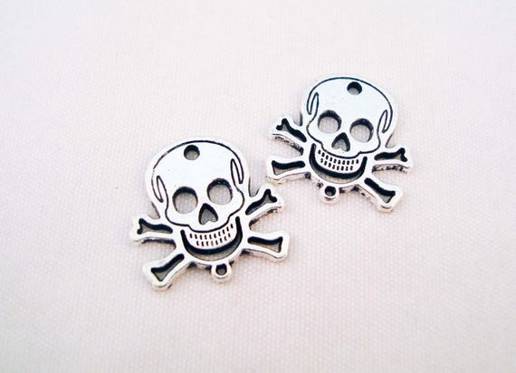 BULK 20 Skull connector charms antique silver tone HC12