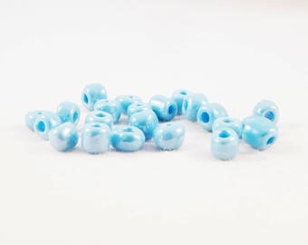 PRO09 - Lot de 120 grosses Perles de Rocaille de 4mm en verre à reflets de couleur Bleu Pâle Turquoise