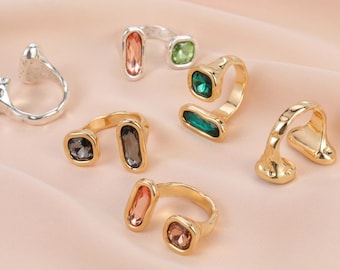 A1222F - Fashion Ring Adjustable Silver or Gold Plated Irregular asymmetrical patterns retro style imitation crystal stone