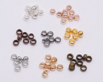 A06212 - Lot de 50 Pièces Perles à écraser Rondes Rondelles Tubes Argent Or Rose Doré Bronze Gunmetal Rouge Cuivré 2mm 3mm 4mm / Crimp Beads