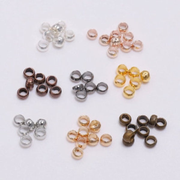 A06212 - Lot de 50 Pièces Perles à écraser Rondes Rondelles Tubes Argent Or Rose Doré Bronze Gunmetal Rouge Cuivré 2mm 3mm 4mm / Crimp Beads