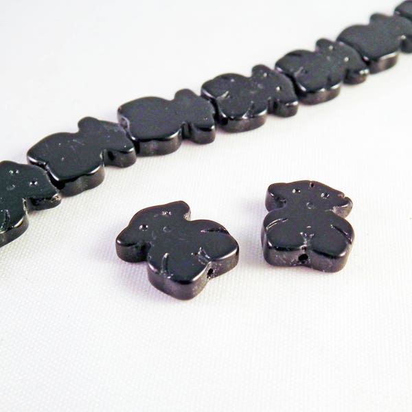 PAC96 - 2 Black Spacer Beads in the shape of a Teddy Bear, 12mm x 10mm, Claw TOUS brand style