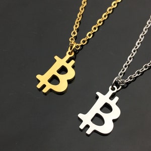 A0719 - BTC Pendant Charm decentralized currency crypto cryptocurrency Bitcoin or necklace chain with gold lobster clasp 45cm