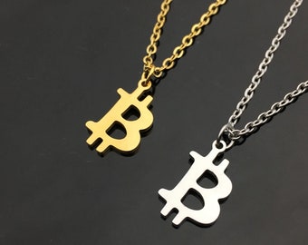 A0719 - Breloque Pendentif BTC monnaie décentralisée crypto cryptomonnaie Bitcoin ou chaine collier avec fermoir mousqueton doré 45cm