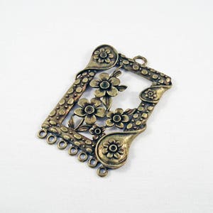 CT31 - Large connector setting rectangle pattern flowers Vintage 7 color Bronze, 70mm X 45 mm holes