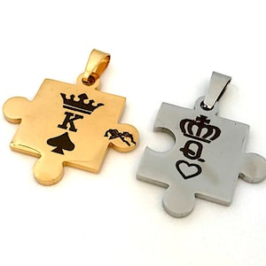 A1219 - Breloque Pendentif Poker Roi de pique Dame de coeur Carte à jouer et colliers chaines argent ou doré